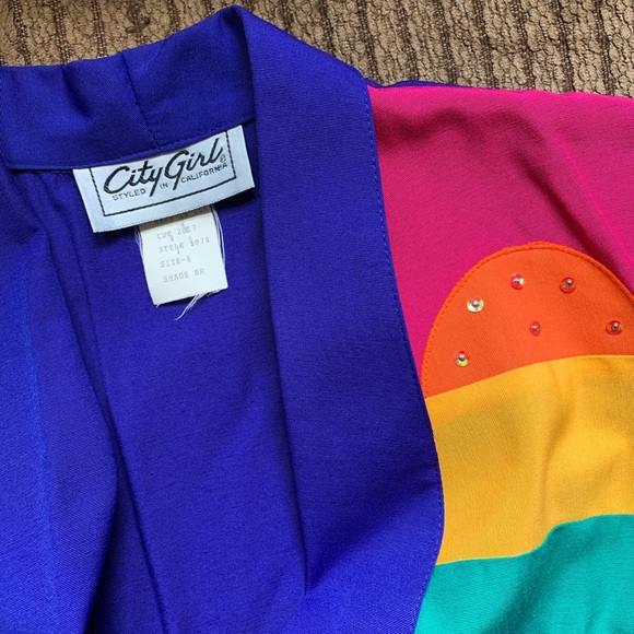 Vtg 80’s City Girl Blue Rainbow Cropped Blazer 6 - Picture 11 of 14